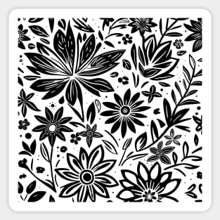White and Black Floral Lino Print Sticker